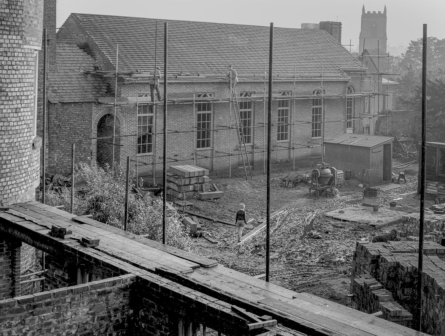 a large brick building under construction