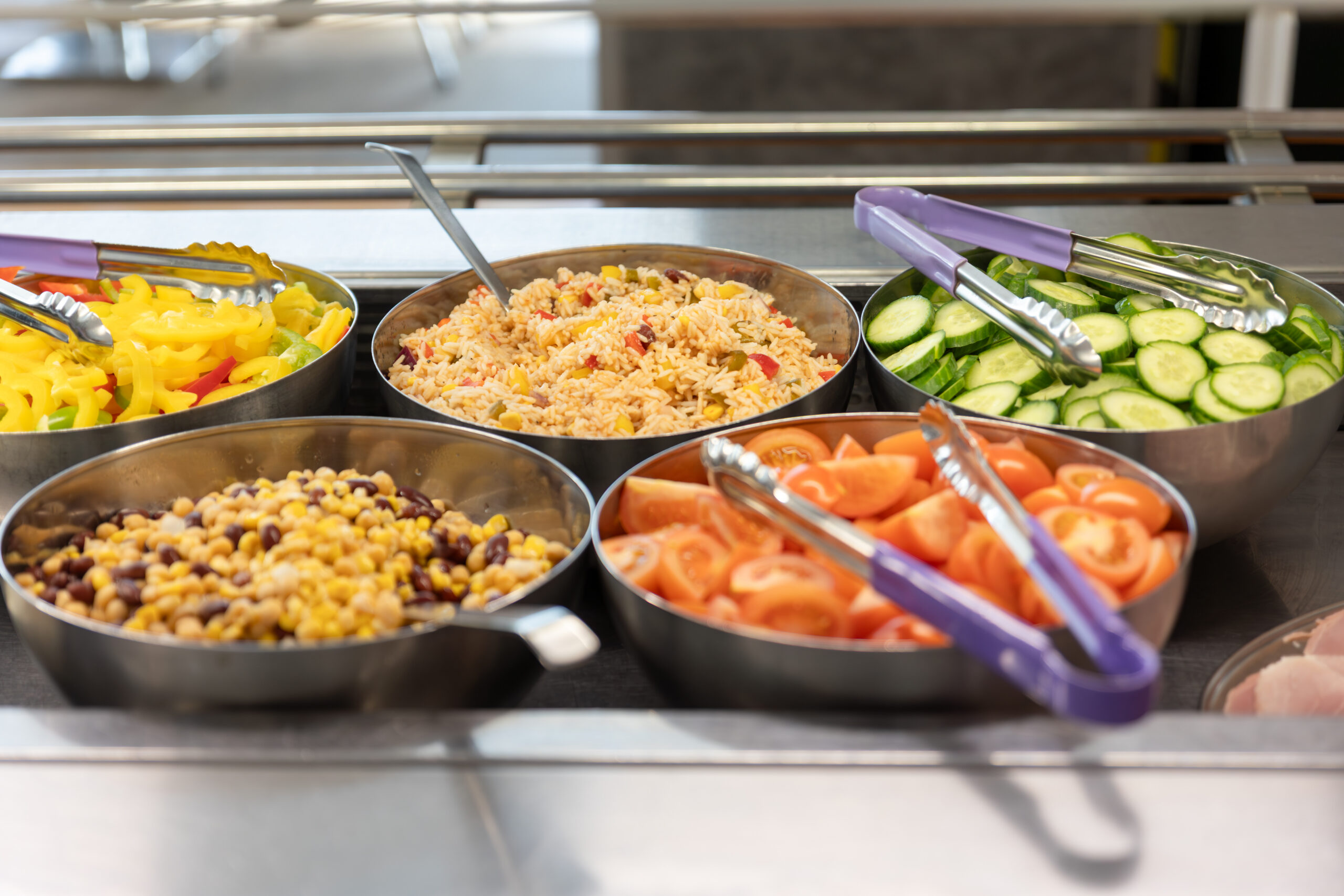 Close-up of salads in a servery