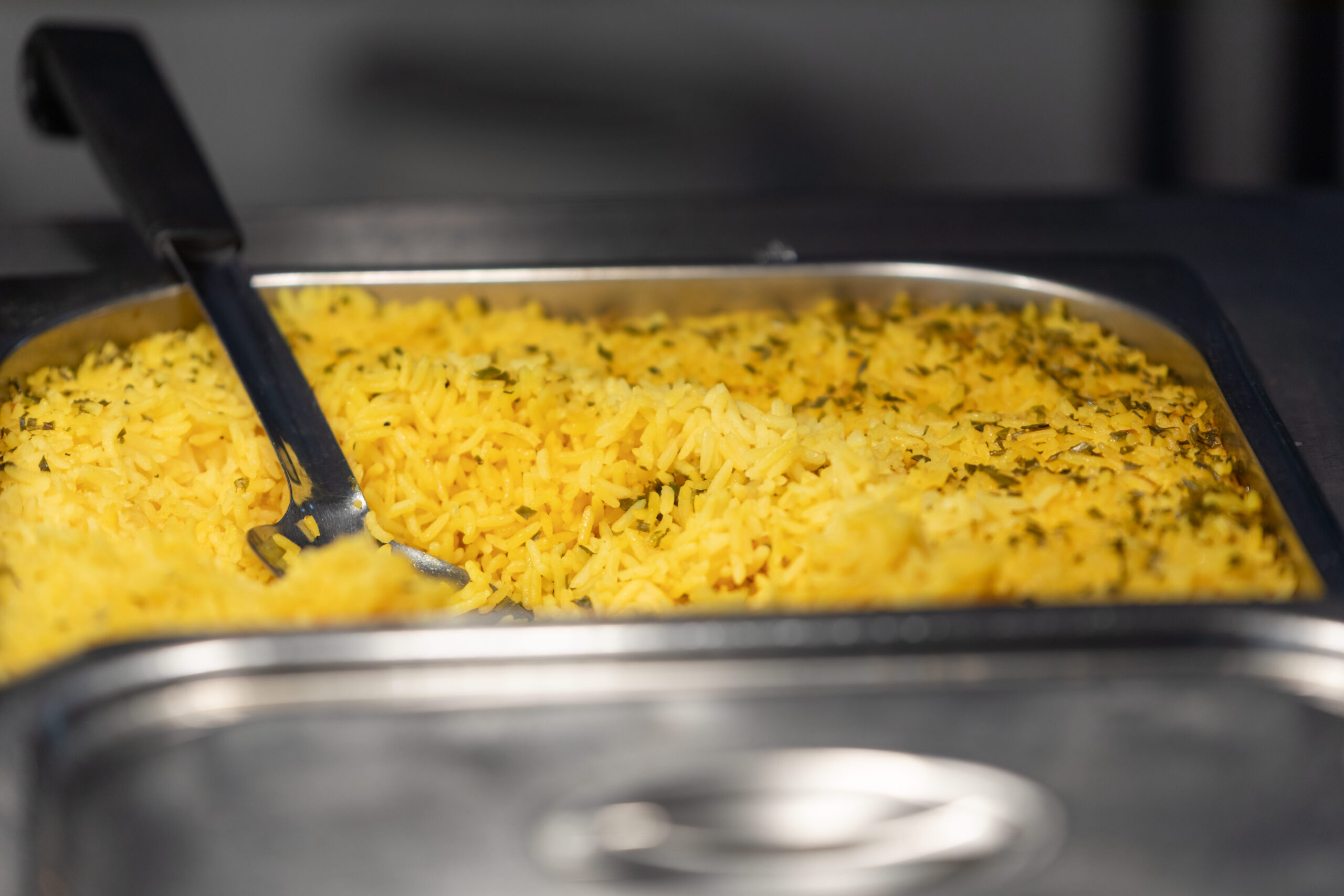 Close-up of hot food in a servery