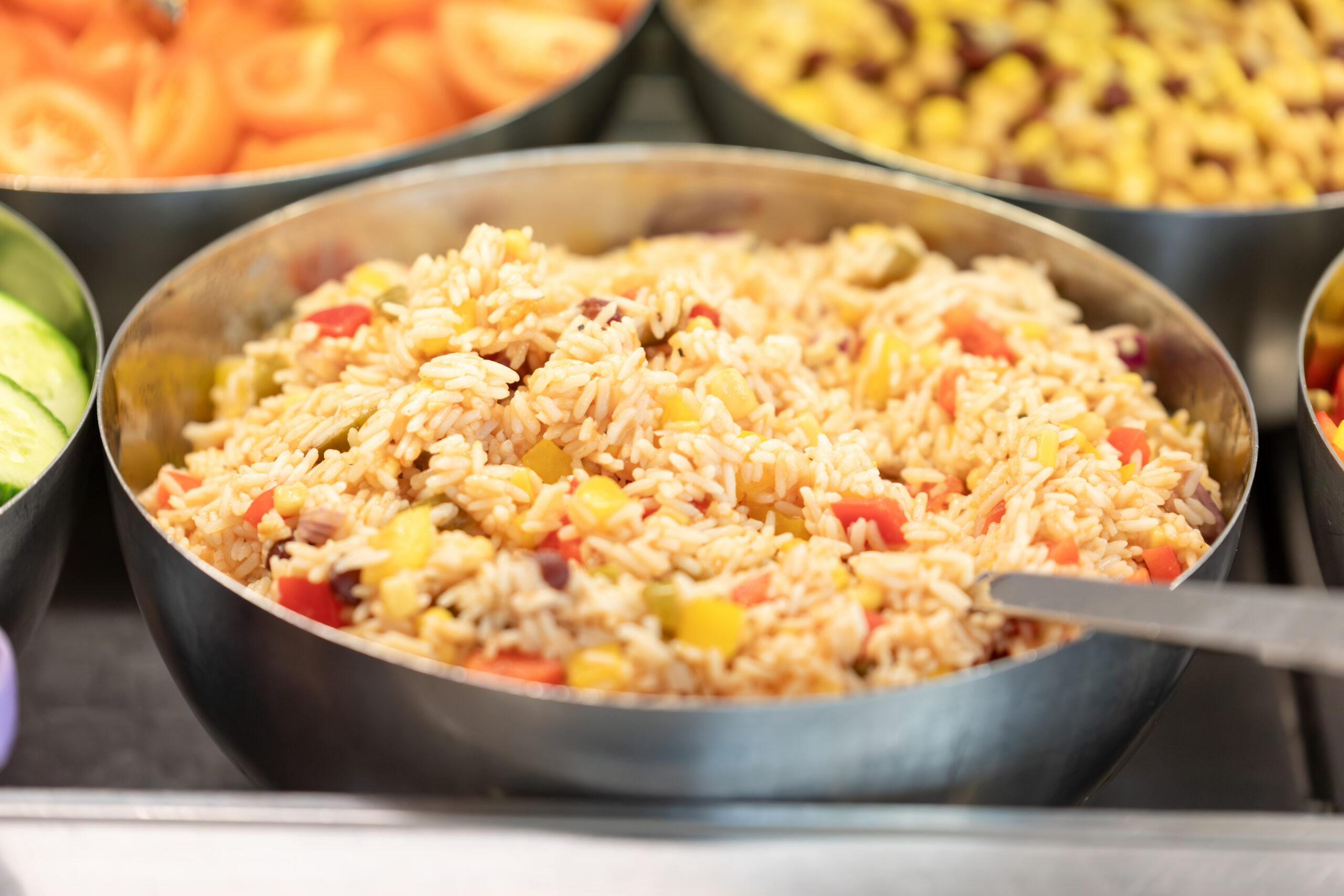 Close-up of salads in a servery